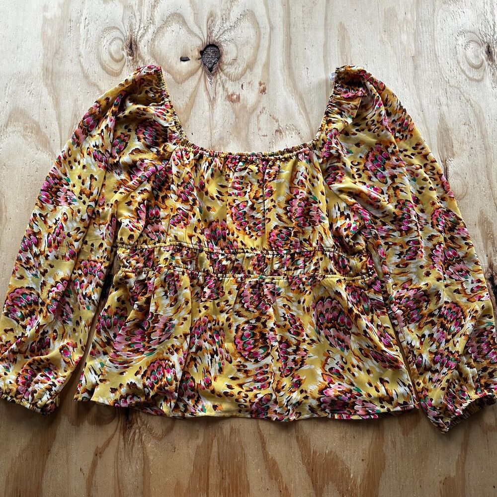 DR2 Yellow Floral Smocked Peplum Blouse - XL